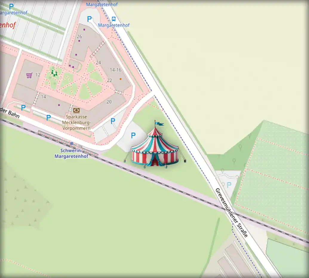 An der Grevesmühlener Straße Nähe Margaretenhof in Schwerin findet der Feriencircus statt.